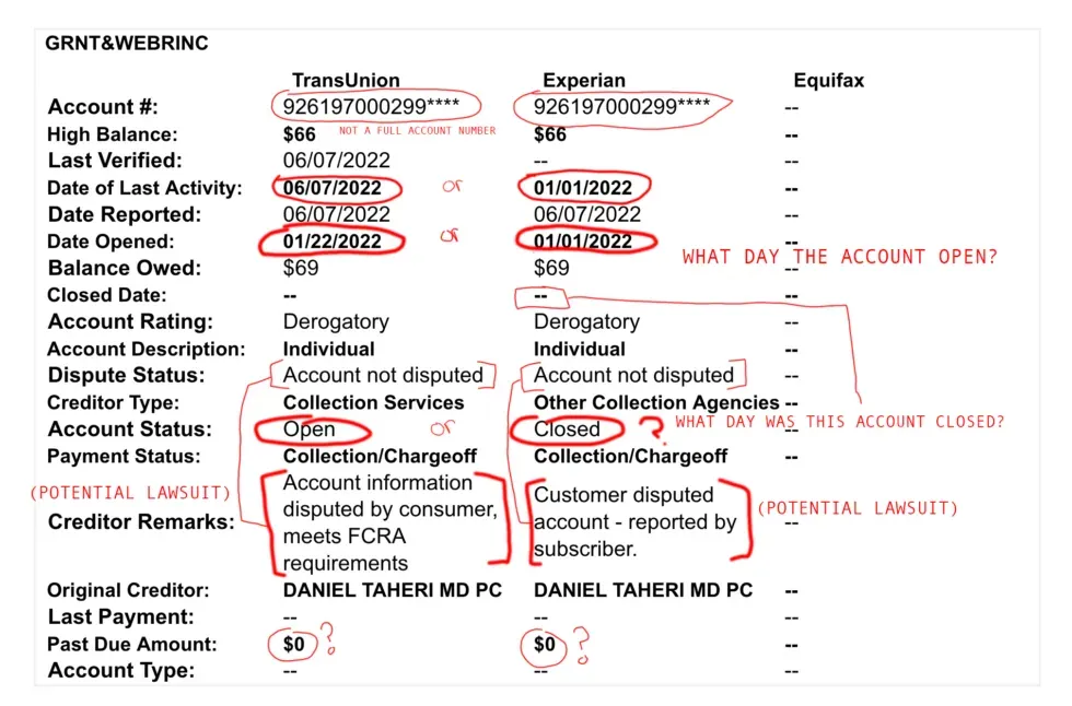 Before and after credit report deletion result 1