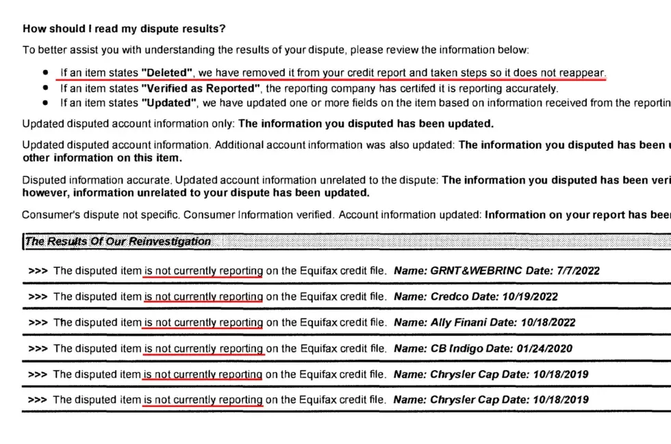 Before and after credit report deletion result 2